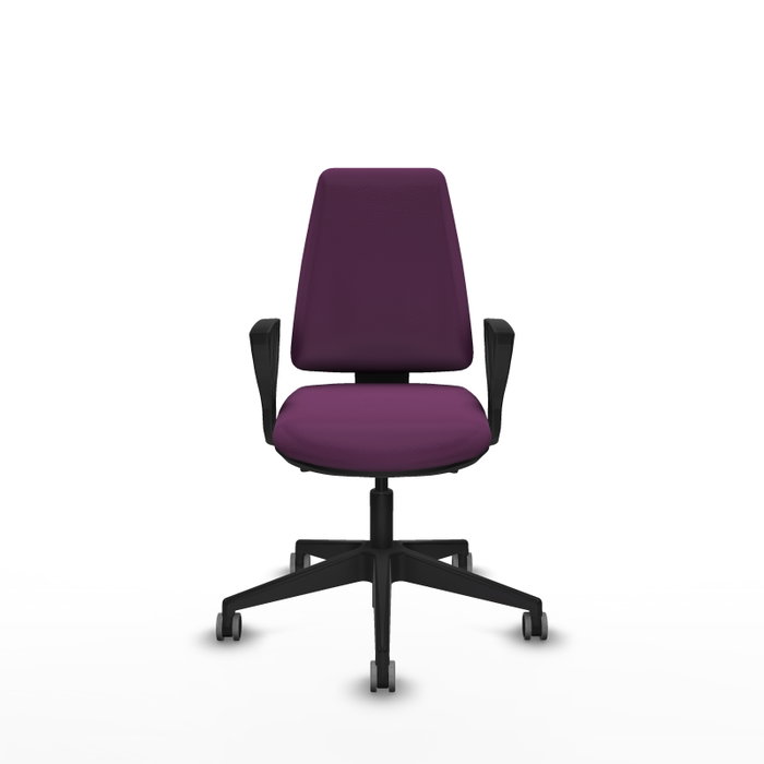 Chaise Elche Asynchrone Cuir écologique Pourpre Base pyramidale noire Accoudoirs fixes Sans appui-tête Roulettes 65mm pour moquette Chaise Elche Asynchrone Cuir écologique Pourpre Base pyramidale noire Accoudoirs fixes Sans appui-tête Roulettes 65mm pour moquette