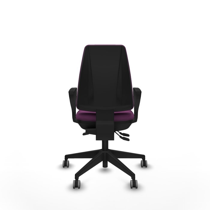 Chaise Elche Asynchrone Cuir écologique Pourpre Base pyramidale noire Accoudoirs fixes Sans appui-tête Roulettes 65mm pour moquette Chaise Elche Asynchrone Cuir écologique Pourpre Base pyramidale noire Accoudoirs fixes Sans appui-tête Roulettes 65mm pour moquette