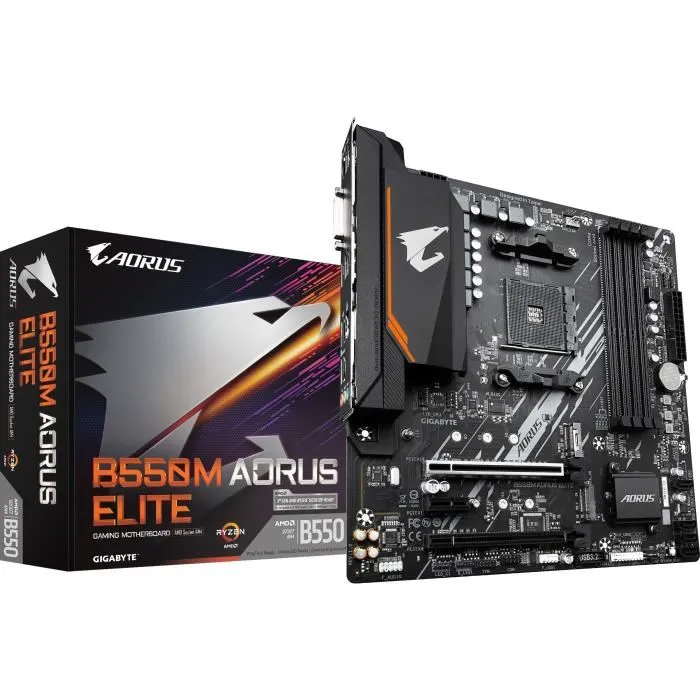 Gigabyte Carte mère B550M AORUS ELITE Socket AM4 AMD B550 Micro-ATX avec HDMI, USB 3.2, M.2, PCIe 4.0 - Réf. 1000003939