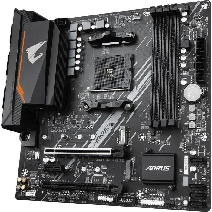 Gigabyte Carte mère B550M AORUS ELITE Socket AM4 AMD B550 Micro-ATX avec HDMI, USB 3.2, M.2, PCIe 4.0 - Réf. 1000003939