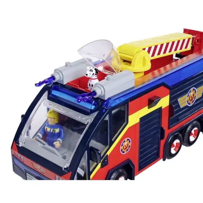 Simba - Sam le Pompier - Camion de Pompier Jupiter avec Sons et Lumières - 2 Figurines Articulées (Sam et Radar) et Accessoires - 3 Piles Incluses