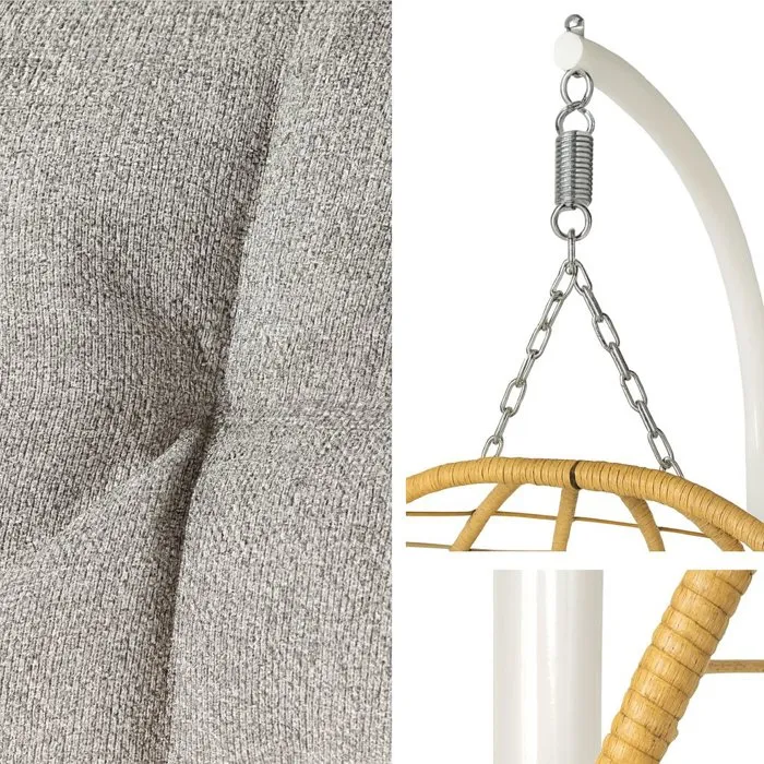 PALAVA - Fauteuil suspendu œuf en rotin synthétique avec structure en acier, D95 x L98 x H200 cm, design pliable et résistant aux intempéries