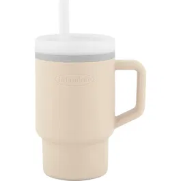 Infantino - Ma Première Tasse en Silicone, 255 ml (25.5cl) - Sable - Tasse d'apprentissage avec Paille anti-fuite, Couvercle et Poignée pour Bébé et Enfant