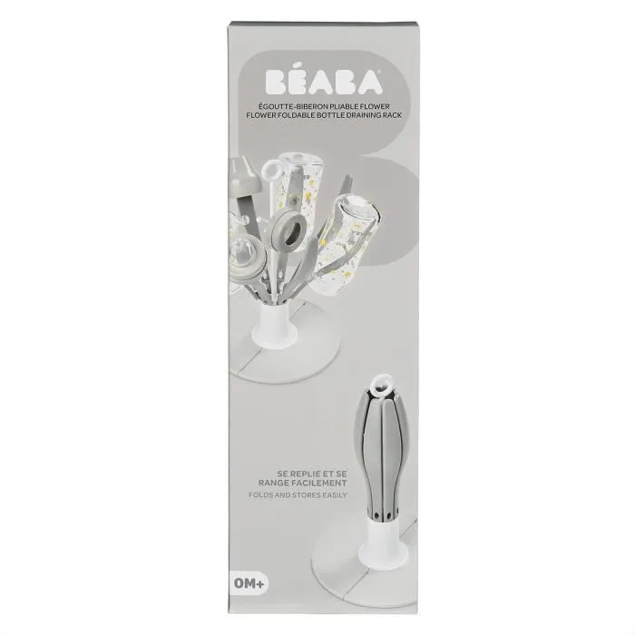 Beaba Égoutte-Biberon Pliable, Gris Fleuri, Sèche Hygiéniquement Jusqu'à 8 Biberons et Accessoires, Compact pour Petits Espaces