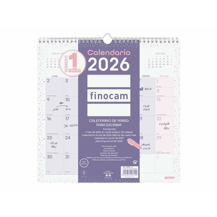 calendrier mural Finocam Multicouleur Papier 30 x 30 cm calendrier mural Finocam Multicouleur Papier 30 x 30 cm
