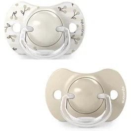 Suavinex Lot de 2 Sucettes Birdies SX Pro 0-6 mois Beige - Tétine symétrique pour développement buccodentaire