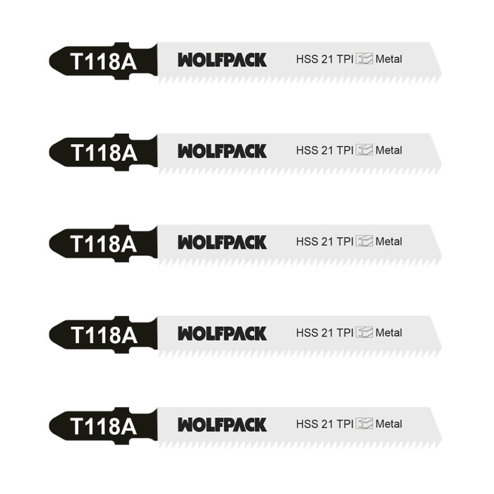 WOLFPACK LINEA PROFESIONAL Lot de 5 lames de scie sauteuse pour métaux fins HSS 21 TPI WOLFPACK LINEA PROFESIONAL Lot de 5 lames de scie sauteuse pour métaux fins HSS 21 TPI