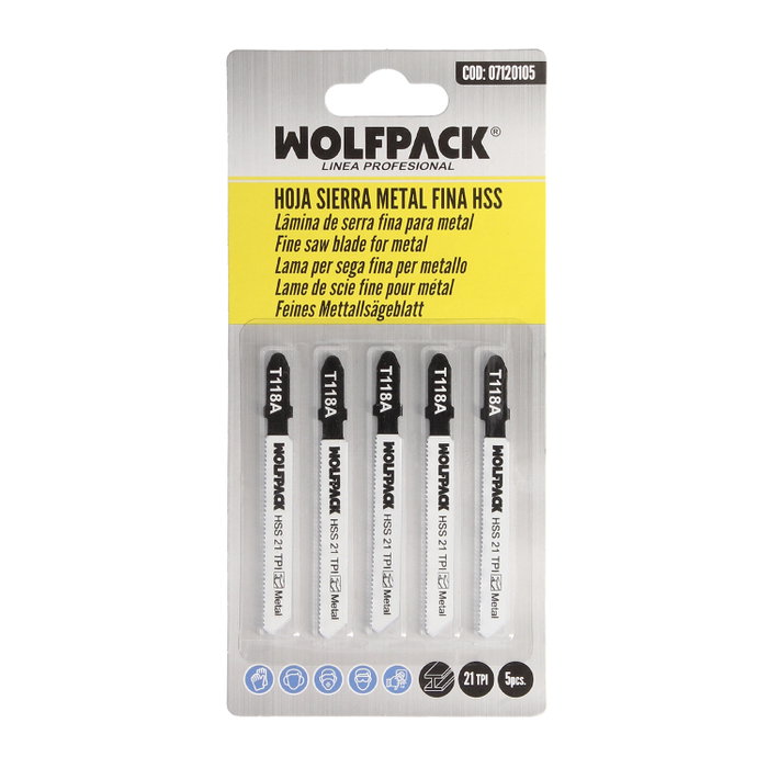 WOLFPACK LINEA PROFESIONAL Lot de 5 lames de scie sauteuse pour métaux fins HSS 21 TPI WOLFPACK LINEA PROFESIONAL Lot de 5 lames de scie sauteuse pour métaux fins HSS 21 TPI