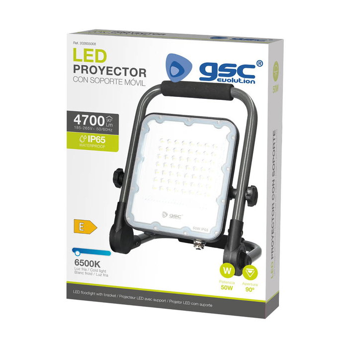 GSC Evolution Projecteur LED Aluminium 50W 6500K Gris avec Support Mobile