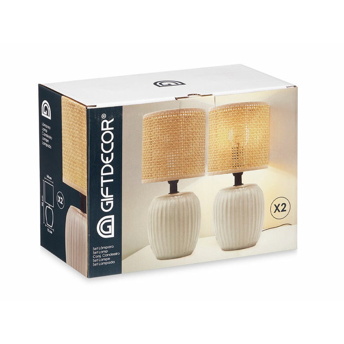 GIFTDECOR Lot de 2 Lampes de Table Blanches à Rayures