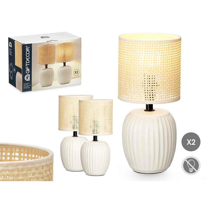 GIFTDECOR Lot de 2 Lampes de Table Blanches à Rayures