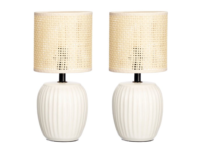 Giftdecor Lot de 2 Lampes de Table Blanches Rayures Céramique Plastique Métal 29x21x14 cm E27 60W (Set de 6)