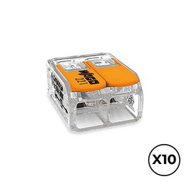 Wago Connecteur rapide à levier 2 voies, 6 mm² max, 450 V, 41 A, transparent, 16 x 21,1 x 10,1 mm, lot de 10