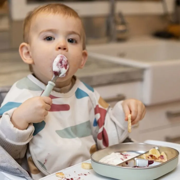 Beaba Set de 3 couverts d'apprentissage en inox avec manches en matériau recyclé, pour enfant dès 6 mois