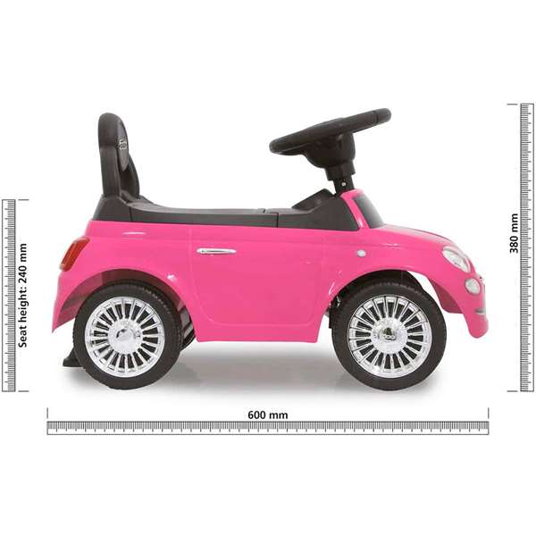 Ociotrends Correpasillos Fiat 500 Rosa 61x38.30x28 cm - Porteur bébé avec sons et lumières, pour 12 mois à 3 ans