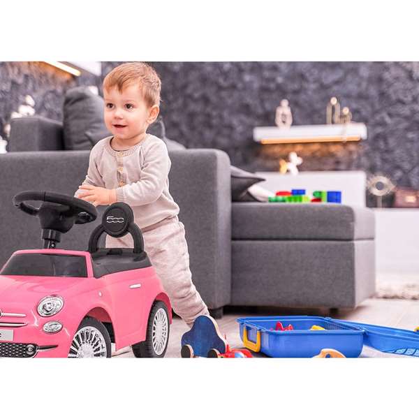 Ociotrends Correpasillos Fiat 500 Rosa 61x38.30x28 cm - Porteur bébé avec sons et lumières, pour 12 mois à 3 ans