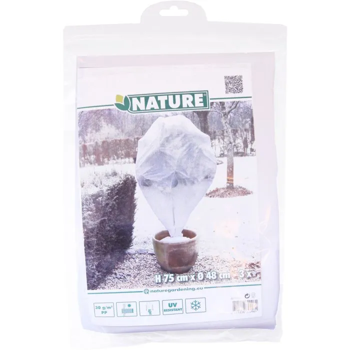 Nature Housse d'hivernage pour Plantes Diamètre 48 cm Hauteur 75 cm Blanc - Polypropylène Non Tissé 30 g/m² Résistante aux UV - Lot de 3 Pièces