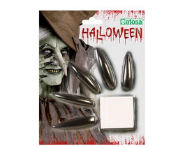Kit Ongles Noirs De Sorcière Halloween - Ongles pointus adhésifs pour costume