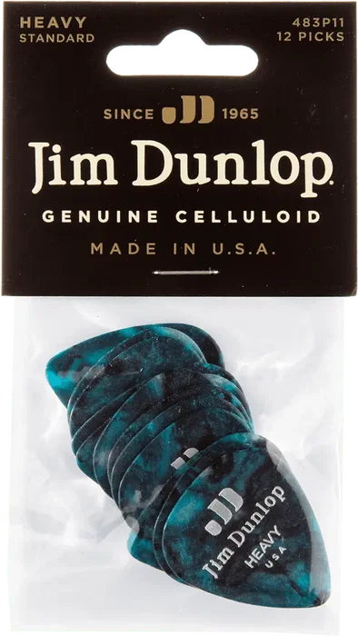 Dunlop Pack 12 Púas Genuine Celluloid Turquoise Perlado Heavy - Plectres pour guitare Dunlop Pack 12 Púas Genuine Celluloid Turquoise Perlado Heavy - Plectres pour guitare