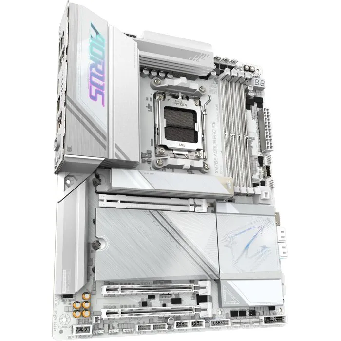 Gigabyte X870E AORUS PRO ICE, Carte mère Socket AM5, AMD X870E, ATX, avec Wi-Fi 7, PCIe 5.0, DDR5, USB-C et USB4