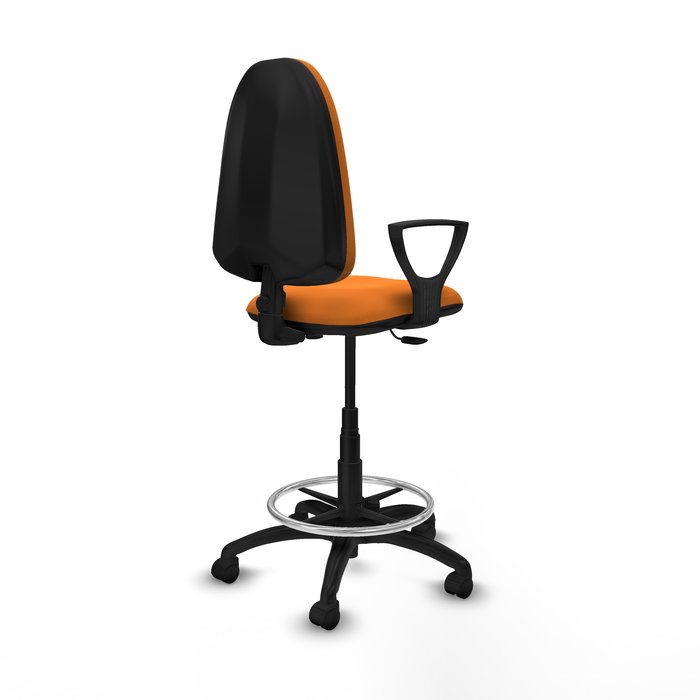 Tabouret Aýna taburete Contact permament de base Cuir écologique Orange Structure polyamide noire Accoudoirs fixes Sans appui-tête Roulettes en nylon 50 mm