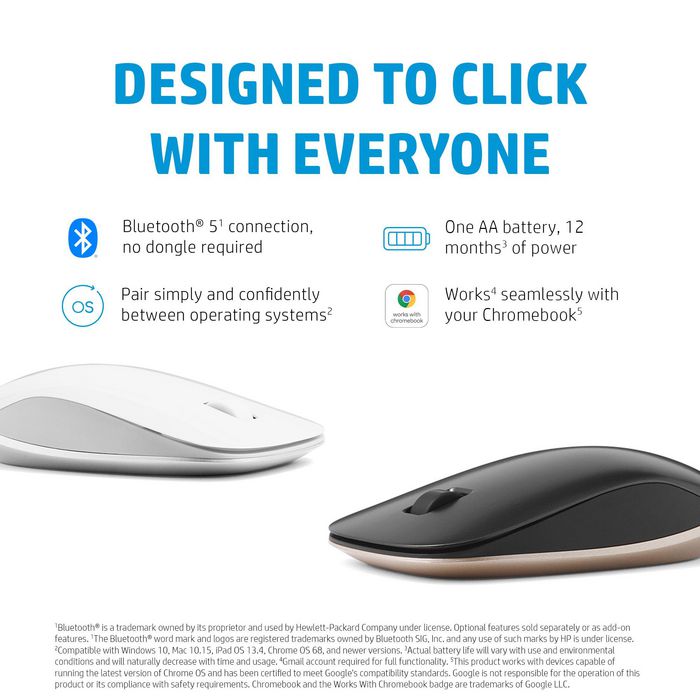 HP 410 Souris Bluetooth ultra-plate Argent - Compatible Chromebook, capteur multisurface, autonomie 12 mois