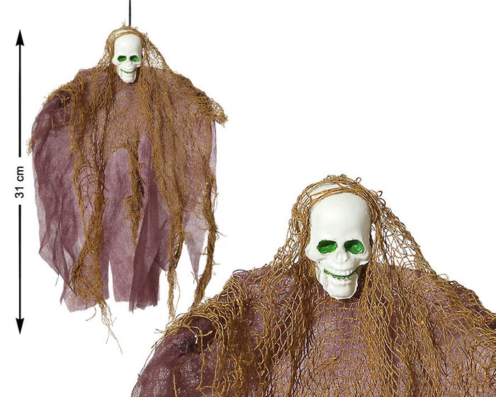 Decoración Colgante Fantasma en Tunique Mauve et à Tête de Mort Verte 31 cm - Décoration Halloween Fantaisiste pour Fêtes et Intérieur Decoración Colgante Fantasma en Tunique Mauve et à Tête de Mort Verte 31 cm - Décoration Halloween Fantaisiste pour Fêtes et Intérieur