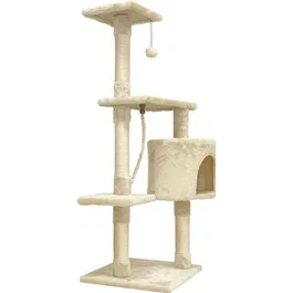 Paloma Arbre à chat beige 3 plateformes avec niche et poteaux à griffer - 40 x 40 x 114 cm