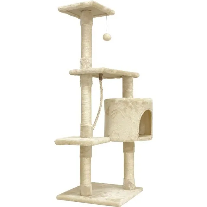 Paloma Arbre à chat beige 3 plateformes avec niche et poteaux à griffer - 40 x 40 x 114 cm