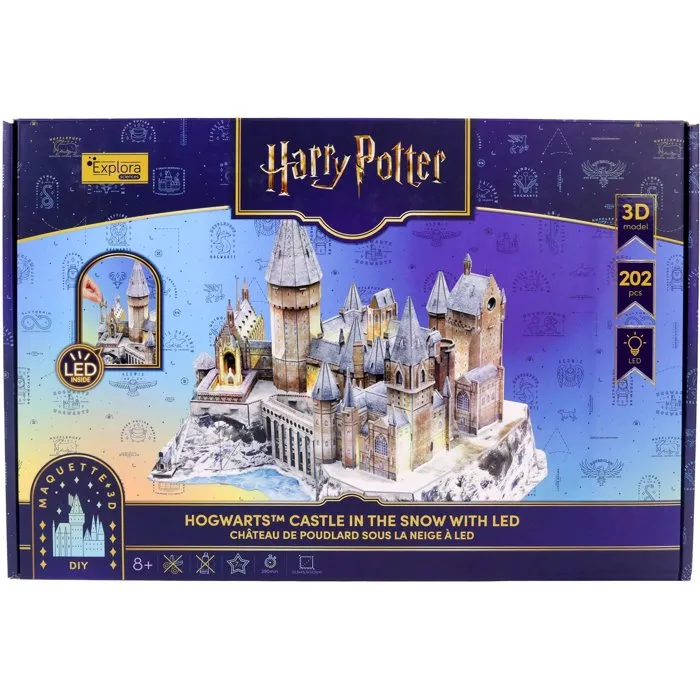Explora 540302 Puzzle 3D Lumineux Château de Poudlard Harry Potter - Modèle à Éclairage LED avec 202 Pièces - À Partir de 8 Ans