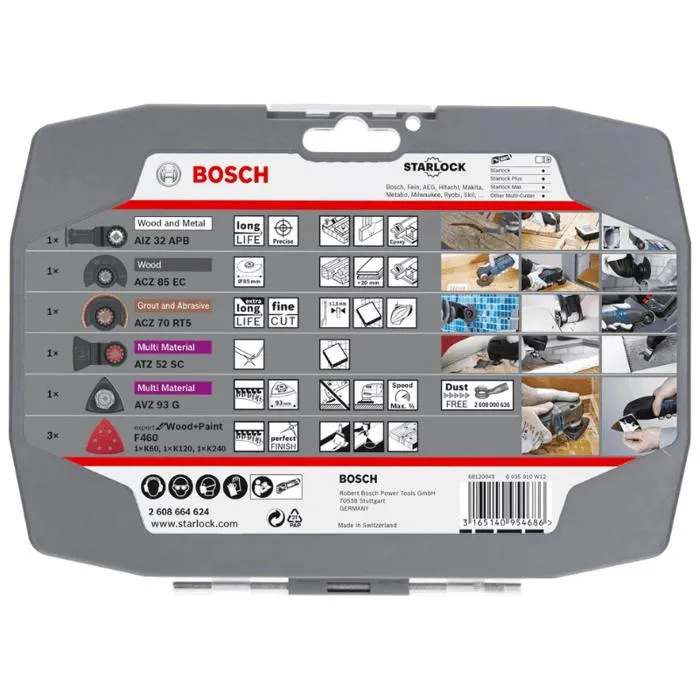 Bosch Professional Coffret Starlock Renovation 2608664624 - 4+1 Lames pour Bois, Peinture, Plastique, Mortier, Carrelage - Incl. 6 Feuilles Abrasives