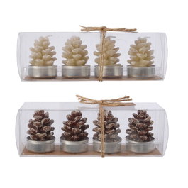 Basics Lot de 4 Bougies en Cire Forme Pomme de Pin Effet Neige Décoratives Ø3,5x5,5cm