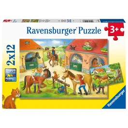 Ravensburger Puzzle enfant - Vakantie op de manege - 2 x 12 pièces (24 pièces) - Animaux et ferme - À partir de 6 ans