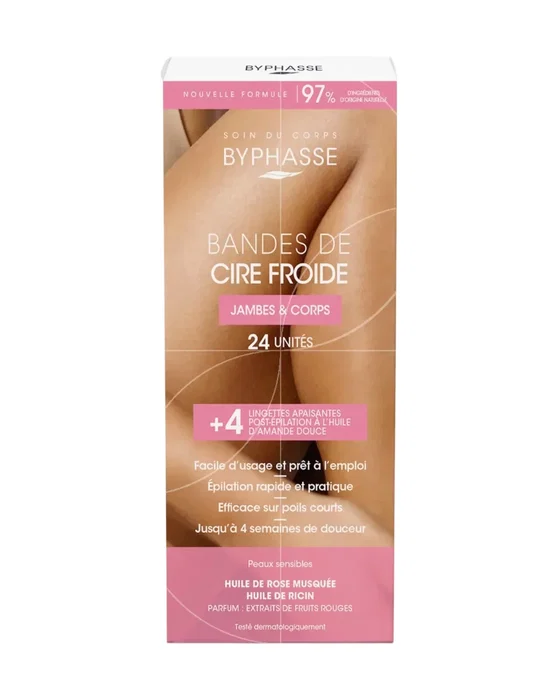 Byphasse Cold Wax Bandes de cire dépilatoire pour les jambes, 24 pcs Byphasse Cold Wax Bandes de cire dépilatoire pour les jambes, 24 pcs