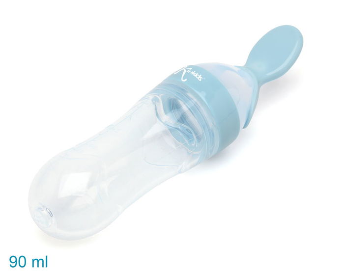 KioKids Cuillère Doseuse pour Bébé avec Réservoir en Silicone - 90 ml, Alimentation Facile à Une Main, Dès 4 Mois, Azur