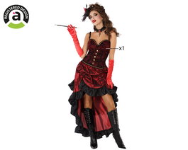 Déguisement femme adulte Charleston années 20 style cabaret rouge bordeaux avec motifs noirs et détails dorés - Taille XL