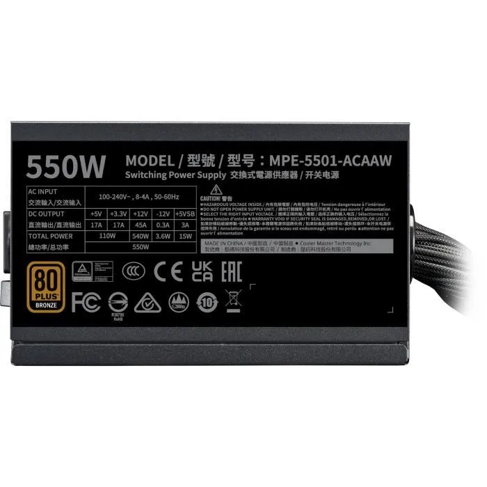 Cooler Master MWE 550 Bronze V2 Alimentation PC ATX 550W 80 PLUS Bronze Non-Modulaire Noir - MPE-5501-ACABW-BEU