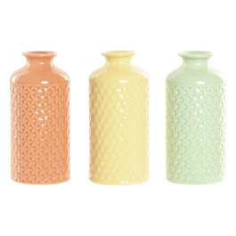 Vase Home ESPRIT Vert Beige Gris Terre cuite Dolomite 9 x 9 x 19 cm (3 Unités)