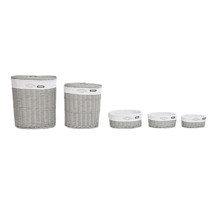 Lot de paniers DKD Home Decor Blanc Gris osier 51 x 37 x 56 cm 52 x 38 x 57 cm 5 Pièces