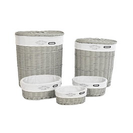 Lot de paniers DKD Home Decor Blanc Gris osier 51 x 37 x 56 cm 52 x 38 x 57 cm 5 Pièces