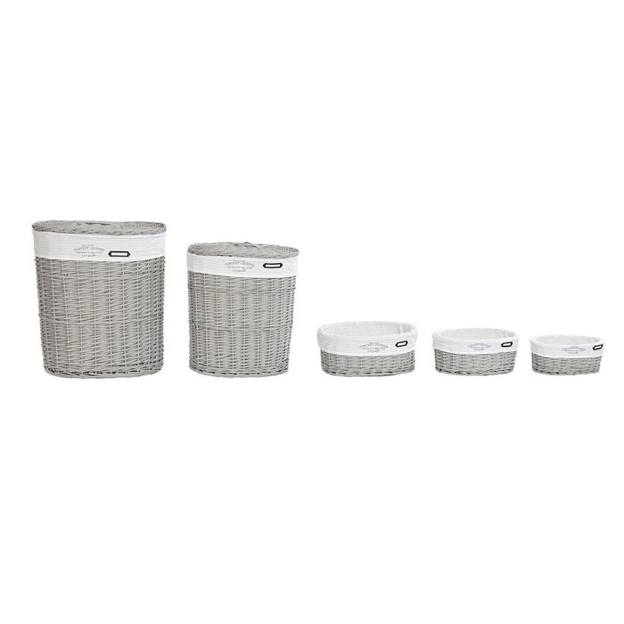 Lot de paniers DKD Home Decor Blanc Gris osier 51 x 37 x 56 cm 52 x 38 x 57 cm 5 Pièces