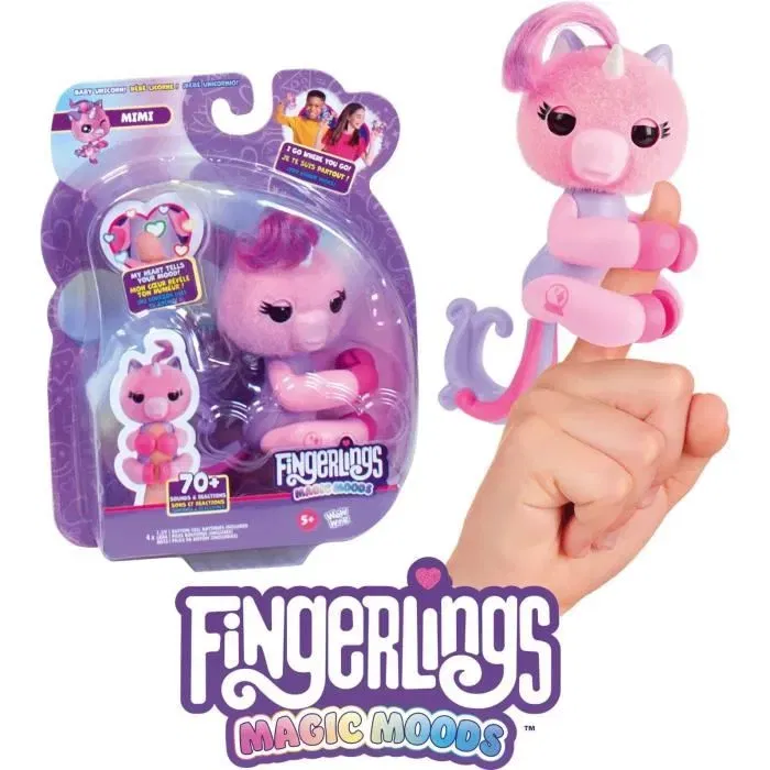 Lansay Fingerlings Magic Moods - Mimi la Licorne Interactive - Jeu de Doigt avec Lumières et 70 Sons - À partir de 5 Ans - Référence LANSAY