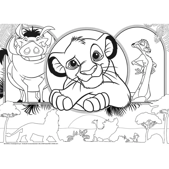 Liscianigiochi - Puzzle MaxiFloor Le Roi Lion - 4 x 48 pièces - Puzzle double face coloriage - Développe dextérité et créativité - Dès 4 ans