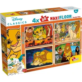 Liscianigiochi - Puzzle MaxiFloor Le Roi Lion - 4 x 48 pièces - Puzzle double face coloriage - Développe dextérité et créativité - Dès 4 ans