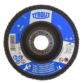 Tyrolit Disque à lamelles Ø115 x 22,23 mm grain 40 pour dégrossissage acier et inox 13.300 rpm