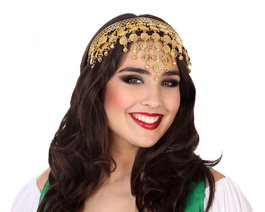 Diadème pour femme adulte avec pièces dorées - Accessoire de Carnaval, costume de danse orientale ou princesse arabe - Doré