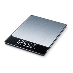 Beurer KS-34-XL Balance de Cuisine en Acier Inoxydable avec Fonction Tara et Affichage de Rétention - Balance Électronique à Écran Invisible