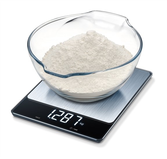 Beurer KS-34-XL Balance de Cuisine en Acier Inoxydable avec Fonction Tara et Affichage de Rétention - Balance Électronique à Écran Invisible