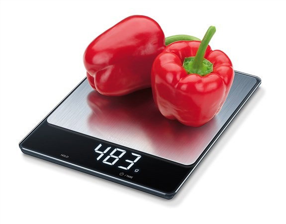 Beurer KS-34-XL Balance de Cuisine en Acier Inoxydable avec Fonction Tara et Affichage de Rétention - Balance Électronique à Écran Invisible