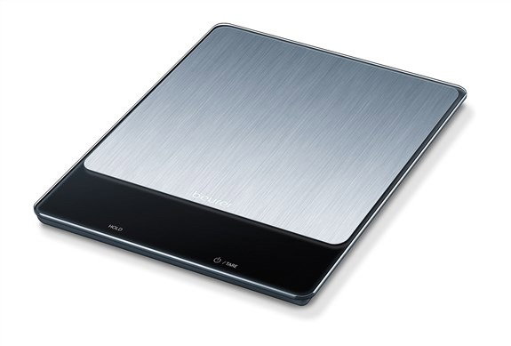 Beurer KS-34-XL Balance de Cuisine en Acier Inoxydable avec Fonction Tara et Affichage de Rétention - Balance Électronique à Écran Invisible